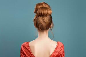 modello di donne lungo capelli ciambella Guarda a partire dal indietro ai generato foto
