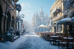 inverno nel il mezzo di il città piazza pubblicità fotografia foto