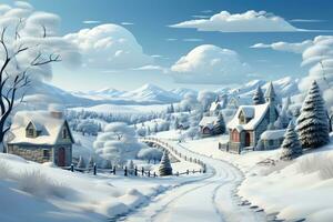 inverno scena con neve villaggio la zona pubblicità fotografia foto
