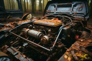 dentro arrugginito auto cappuccio motore professionale pubblicità fotografia ai generato foto