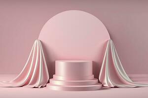 astratto geometria forma rosa colore podio su rosa colore sfondo per Prodotto. rosa Prodotto sfondo In piedi o podio piedistallo su astratto tessuto Schermo con pastello fondali. generativo ai foto