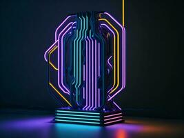 un' neon lampada su un' buio sfondo futuristico design 3d ai generativo foto