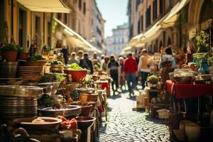 un' foto di un' vivace strada mercato nel Roma ai generativo