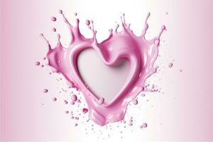 rosa cuore forma latte spruzzata, romantico cibo simbolo per san valentino giorno, ai generativo foto