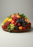 cestino di fresco frutta su bianca sfondo. salutare cibo concetto. ai generato foto