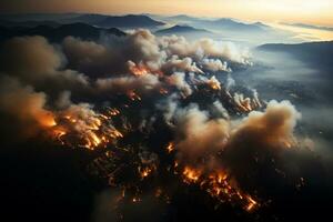 un' massiccio ardente tropicale foresta clima modificare concetto ai generato foto