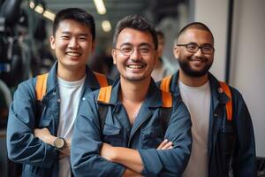 potrait di lavoratori nel loro casual felicemente con loro lavoro ai generato foto