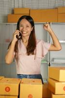 in linea venditori risposta Telefono chiamate a partire dal i clienti chi avere ordinato un' grande numero di prodotti. foto