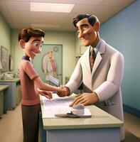 un' medico e un' paziente tremante mani, medico azione immagini, ai generativo foto