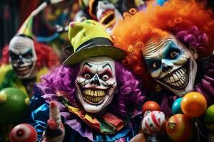 un' divertente Halloween foto di persone nel carnevale costumi, ai generativo