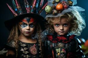 un' immagine di giovane bambini vestito su per Halloween, ai generativo foto