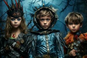 un' immagine di giovane bambini vestito su per Halloween, ai generativo foto