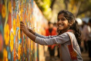 bambini pittura colorato murales per celebrare umano diritti giorno foto