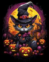Halloween streghe pauroso cappello gatto illustrazione isolato orrore clipart nero sfondo foto