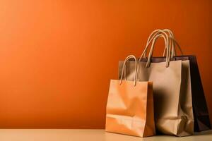 composizione di shopping giorno concetto con shopping borse, carta borse e copia spazio. shopping giorni concetto di ai generato foto