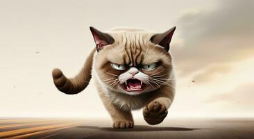 arrabbiato siamese gatto con Aperto bocca e blu occhi. divertente gatto con grande occhi. ai generativo. foto