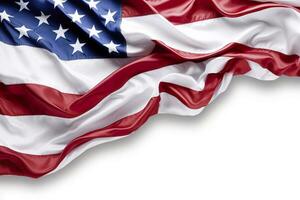 avvicinamento arruffato americano bandiera isolato. solido bianca sfondo. ai generativo foto
