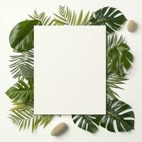 telaio con le foglie. estate tropicale le foglie e vuoto telaio con copia spazio su bianca sfondo. generativo ai foto