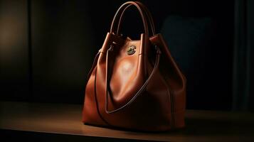 lusso pelle borsetta e minimalista sfondo. creato con generativo ai foto