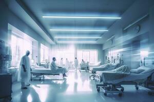 sfocato ospedale emergenza camera, astratto medico sfondo. ai generativo foto