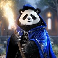 un' panda vestito su come un' medievale guerriero. cartone animato carattere. ai generativo foto