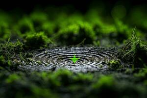 concettuale Immagine di un' spirale su il terra con verde le foglie. ai generativo foto