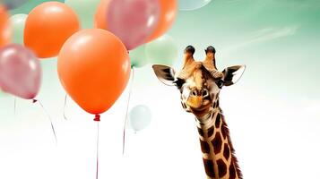 giraffa testa con colorato palloncini isolato su un' bianca sfondo. ai generativo foto