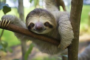 bambino bradipo nel albero nel costa rica. generativo ai foto