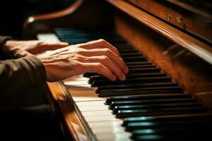 espressive mani giocando pianoforte. creare ai foto