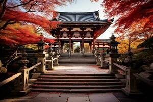 kyoto tempio ornato con vivace autunno ai generativo foto