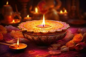 il Diwali Festival è un' celebrazione di il vittoria di Buona. ai generativo al di sopra di il male. diya alto qualità foto