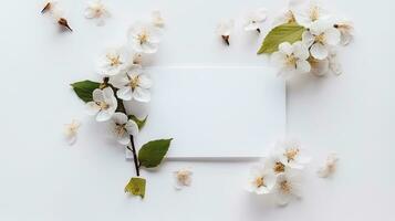 superiore Visualizza vuoto carta con fiori astratto biologico fiori fioritura floreale su bianca sfondo foto