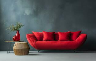 un' studio foto di moderno mobilia con rosso cuscini.