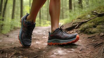 scarpa corridore nel foresta. ai generativo foto