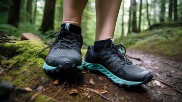 scarpa corridore nel foresta. ai generativo foto