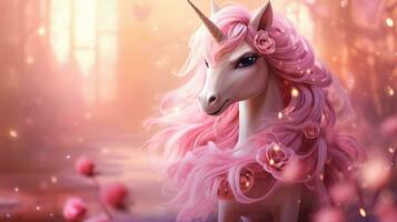 rosa unicorno. rosa sfocato Principessa castello sfondo foto