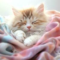 bellissimo gatto napping su un' accogliente coperta acquerello fantasia clipart illustrazione, ai generato, ai generato foto