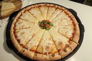 salato delizie un' allettante alto Visualizza di un' delizioso Pizza. ai generato. foto
