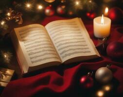 Vintage ▾ Natale carol libri di canzoni con un' nostalgico fascino. ai generato. foto