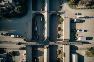 uccello S occhio Visualizza di un' vivace autostrada. ai generato. foto