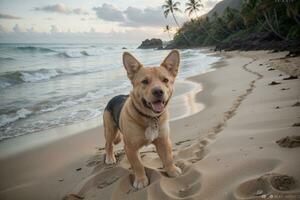 spiaggia beatitudine un' cane S hawaiano avventura. ai generato. foto