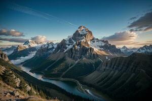 verso il cielo serenità cattura il maestoso bellezza di montagne nel natura S abbraccio. ai generato. foto