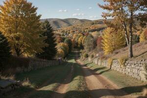 natura S tavolozza un' travolgente autunno confine. ai generato. foto