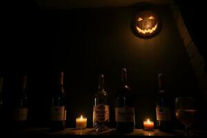 spaventoso vibrazioni e vino delizie a il Halloween sbarra. ai generato. foto