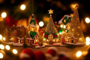 incantevole Natale villaggio imposta un' miniatura Paese delle meraviglie. ai generato. foto