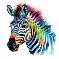 colorato zebra Immagine, acquerello illustrazione isolato su bianca sfondo. generativo ai foto