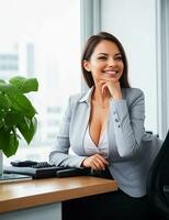 empowering successo, un' moderno donna d'affari fiorente nel sua ufficio. ai generativo foto