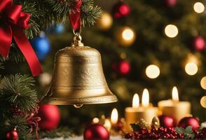 decorato Natale albero con sfera, campana e molti di più. ai generativo foto