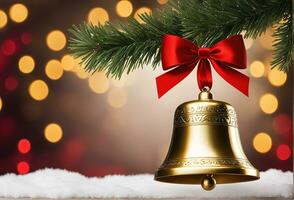 Natale celebrazione con decorato sfera, campana, e albero. ai generativo foto