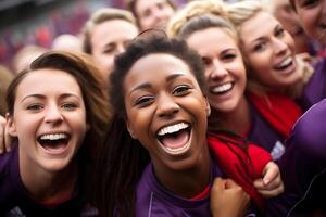 spagnolo femmina calcio giocatore festeggiare un' vittoria. ai generativo foto